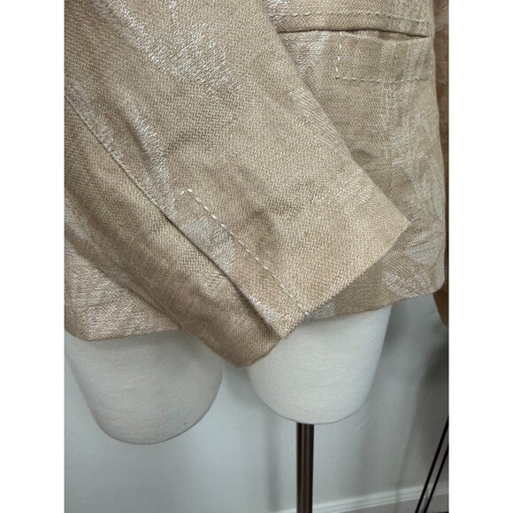 Tommy Bahama Womens‎ 100% Linen Tan Floral Button Up Jacket - Picture 3 of 13